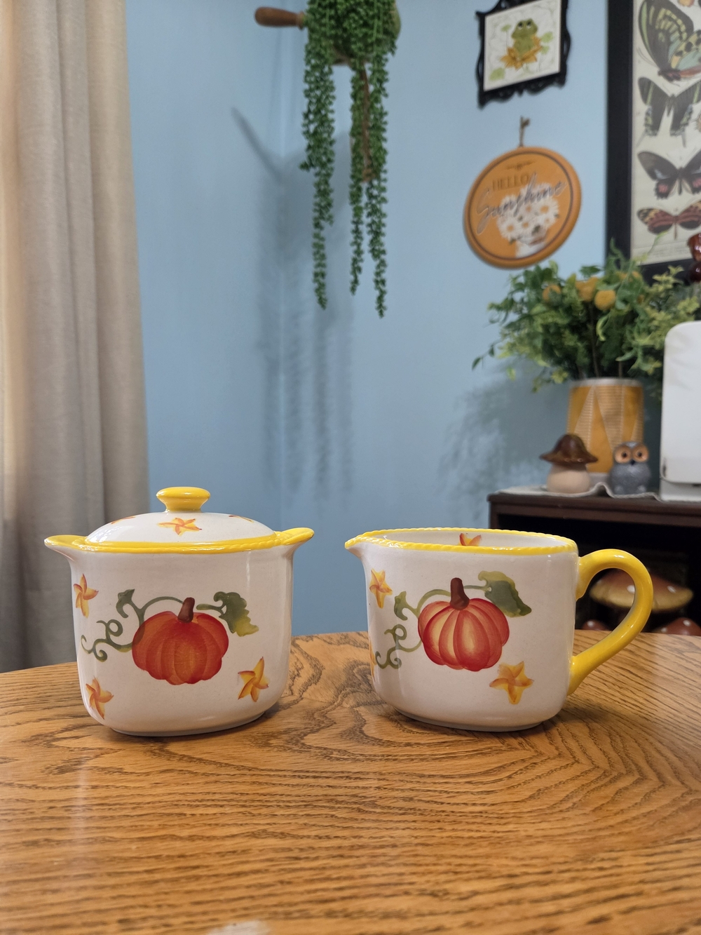 Temptations Pumpkin Patch Creamer and Lidded Sugar Bowl Set Fall Harvest